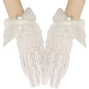 Lace Gloves Women Elegant Short Gloves with Bow Tea Party Wedding Party Opera Dinner Gloves