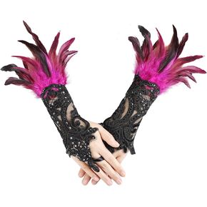 Women's Gothic Lace Feather Long Gloves Witch Angel Costume Accessories Swan Wings Wrist Bands Lace Fingerless Gloves