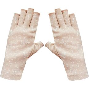 Women Floral Print Cotton Half Finger Gloves Fingerless Gloves Non-slip Sun UV Protection Driving Gloves Mittens Khaki in Saudi Arabia