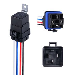 4-PIN 12V DC IP65 Waterproof Relay with Harness 40/30 AMP Relay Switch - Heavy Duty 12&16 AWG Tinned Copper Wires, SPST Automotive Relay Kit for Horns Starters Radiator Motor Fans, Pack of 1