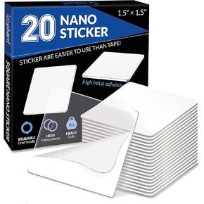 Nano Tape Sticker 20 pieces – Square 1.5" x 1.5" Gel Tape Nano Tape Adhesive Double Sided Tape Stickies, Multipurpose Removable Washable Adhesive Transparent Sticker for Carpet, Photo Frame in Saudi Arabia