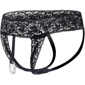 MakeMeChic Men's Jockstraps Floral Lace Hollow Out Ring Athletic Supporter Thong Funny Underwear