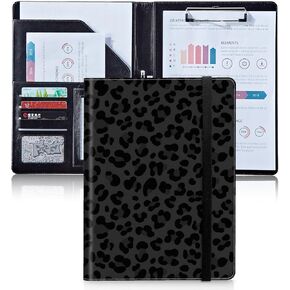 Padfolio/Portfolio Folder,SDDFRHGH PU Leather Clipboard Resume/Interview Document Organizer Business Card Holder Slot A4 Letter Size Writing Pad Black Leopard Print Personalized Padfolio