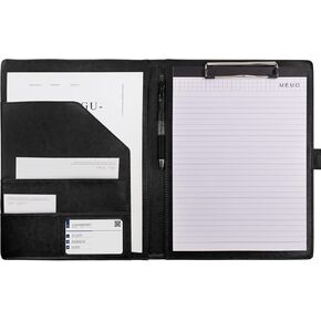 VANRA Padfolio Clipboard Folder Leather Portfolio Binder Organizer Interview Resume Folder for Papers Legal Document A4 Letter Size Writing Pad Notepad Clip Boards with Business Card Holder (Black)