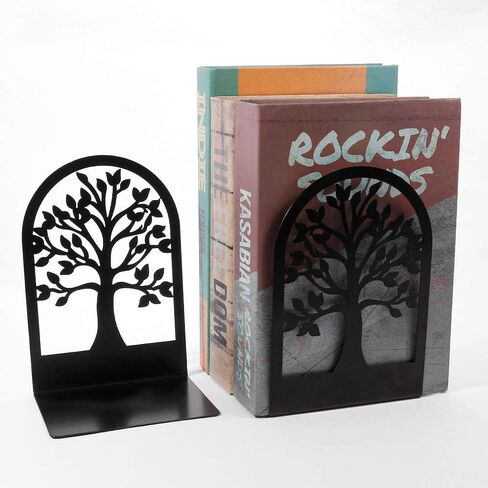 رف كتب معدني على شكل شجرة تصميم رف كتب معدني غير قابل للانزلاق وسدادات حامل كتب مزخرفة للمكتب والمنزل والمكتب وحامل رف المكتبة، (زوج واحد) (داكن) in Kuwait