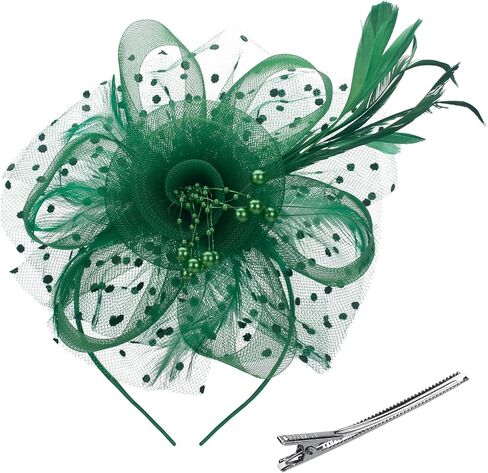 Fascinators Hat for Women Tea Party Headband Kentucky Derby Wedding Flower Cocktail Mesh Ribbons Feathers Hair Clip in Kuwait