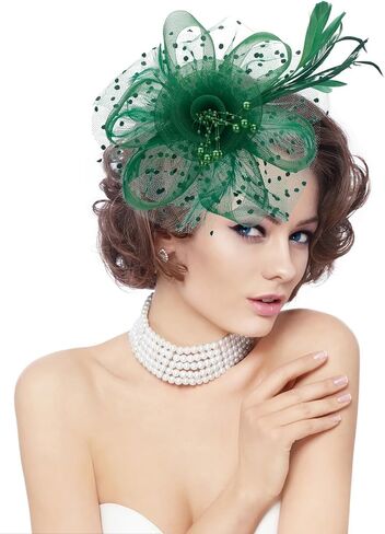 Fascinators Hat for Women Tea Party Headband Kentucky Derby Wedding Flower Cocktail Mesh Ribbons Feathers Hair Clip in Kuwait