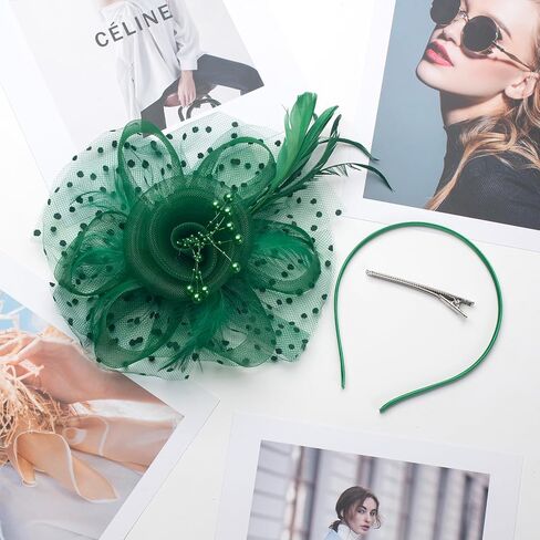 Fascinators Hat for Women Tea Party Headband Kentucky Derby Wedding Flower Cocktail Mesh Ribbons Feathers Hair Clip in Kuwait