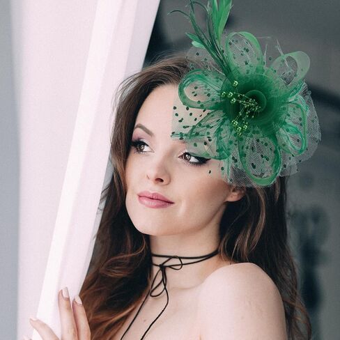 Fascinators Hat for Women Tea Party Headband Kentucky Derby Wedding Flower Cocktail Mesh Ribbons Feathers Hair Clip in Kuwait