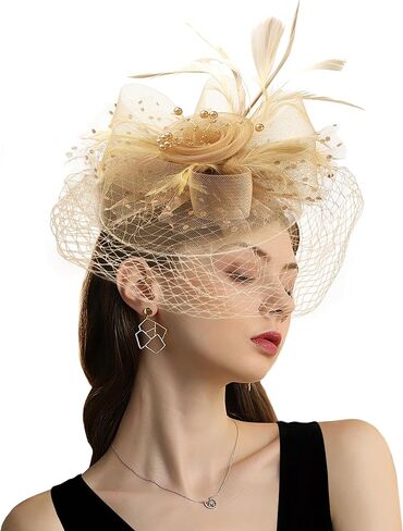 Fascinators Hats Women Pillbox Hat Feathers Derby Headband Wedding Headwear Tea Party Hair Clip 20s 50s Top Hat in Saudi Arabia
