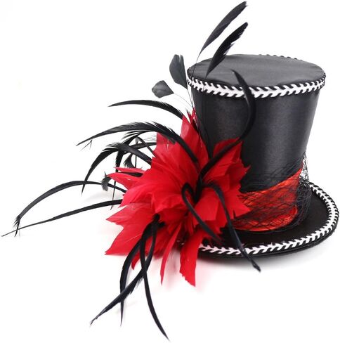 قبعة علوية للسيدات للحفلات Fascinator باللون الأحمر، مقاس واحد - مصنوعة يدويًا بأناقة in Saudi Arabia
