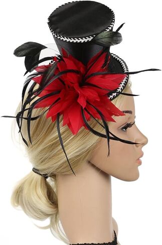 قبعة علوية للسيدات للحفلات Fascinator باللون الأحمر، مقاس واحد - مصنوعة يدويًا بأناقة in Saudi Arabia