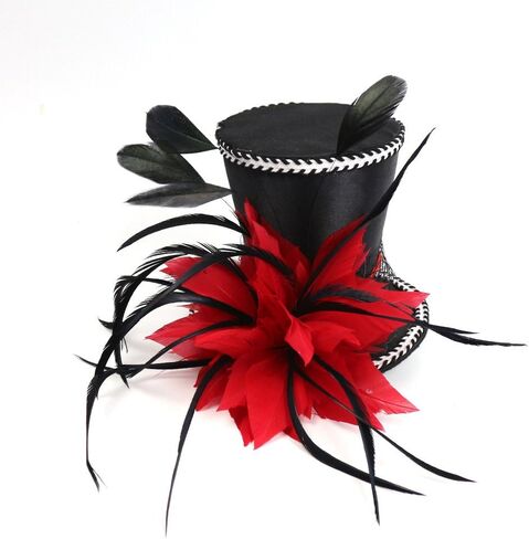 قبعة علوية للسيدات للحفلات Fascinator باللون الأحمر، مقاس واحد - مصنوعة يدويًا بأناقة in Saudi Arabia