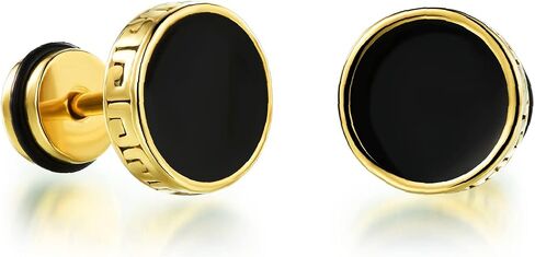 Hypoallergenic earrings for men,Mens surgical steel black stud earring jewelry,Great Wall wall grain round cake shape,Single black gel 0.4 inches wide in Saudi Arabia