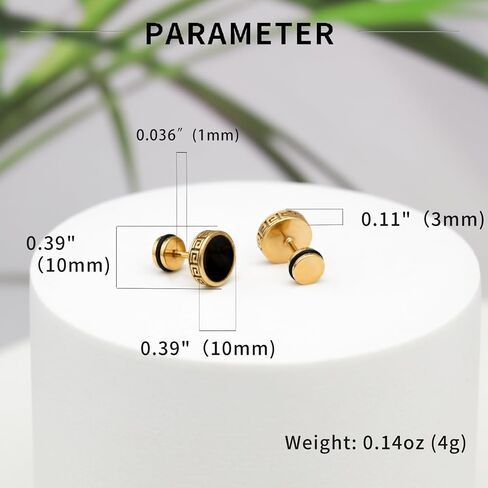 Hypoallergenic earrings for men,Mens surgical steel black stud earring jewelry,Great Wall wall grain round cake shape,Single black gel 0.4 inches wide in Saudi Arabia