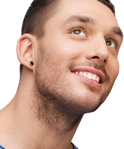 Hypoallergenic earrings for men,Mens surgical steel black stud earring jewelry,Great Wall wall grain round cake shape,Single black gel 0.4 inches wide in Saudi Arabia