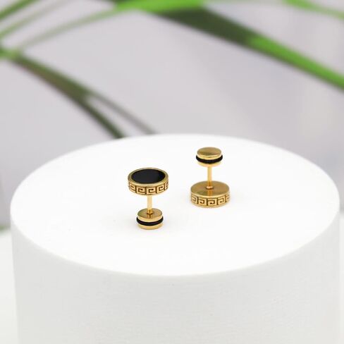 Hypoallergenic earrings for men,Mens surgical steel black stud earring jewelry,Great Wall wall grain round cake shape,Single black gel 0.4 inches wide in Saudi Arabia