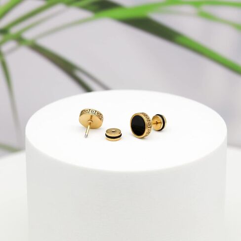 Hypoallergenic earrings for men,Mens surgical steel black stud earring jewelry,Great Wall wall grain round cake shape,Single black gel 0.4 inches wide in Saudi Arabia