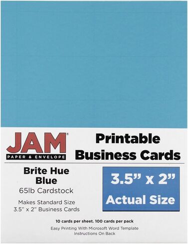 JAM PAPER Printable Business Cards - 3 1/2 x 2 - Brite Hue Blue - 100/Pack in Saudi Arabia