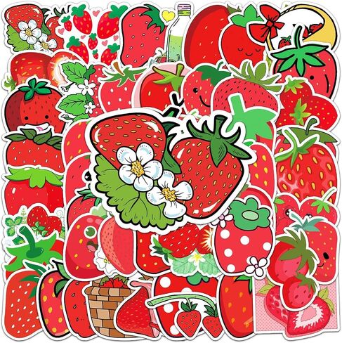 50 PCS Cute Cherry Stickers Fancy Cherry Stickers Vinyl Stickers for Water Bottles Laptop Guitar Scrapbook Party Gifts for Kids Girls Teens Award Stickers(Cherry) in Saudi Arabia