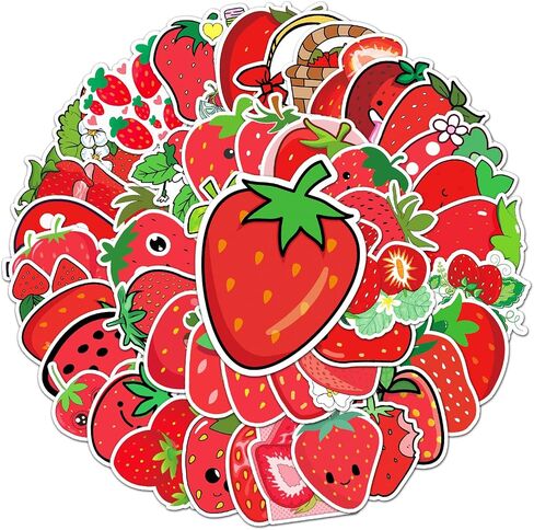 50 PCS Cute Cherry Stickers Fancy Cherry Stickers Vinyl Stickers for Water Bottles Laptop Guitar Scrapbook Party Gifts for Kids Girls Teens Award Stickers(Cherry) in Saudi Arabia