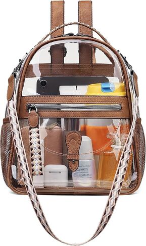 FADEON Clear Mini Backpack Purse for Women Small Backpacks, Designer Transparent Backpack Stadium Approved Clear Bag Brown in Saudi Arabia