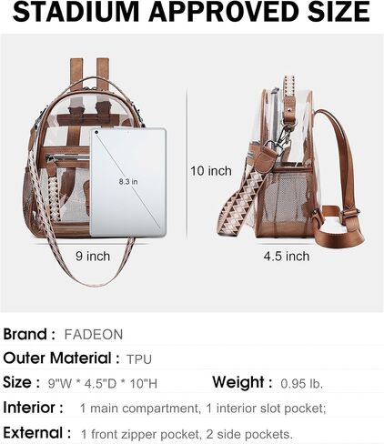 FADEON Clear Mini Backpack Purse for Women Small Backpacks, Designer Transparent Backpack Stadium Approved Clear Bag Brown in Saudi Arabia