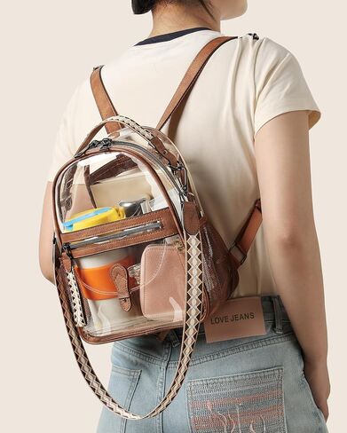 FADEON Clear Mini Backpack Purse for Women Small Backpacks, Designer Transparent Backpack Stadium Approved Clear Bag Brown in Saudi Arabia