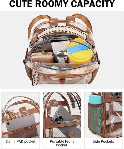 FADEON Clear Mini Backpack Purse for Women Small Backpacks, Designer Transparent Backpack Stadium Approved Clear Bag Brown in Saudi Arabia