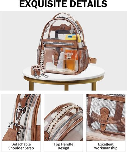FADEON Clear Mini Backpack Purse for Women Small Backpacks, Designer Transparent Backpack Stadium Approved Clear Bag Brown in Saudi Arabia
