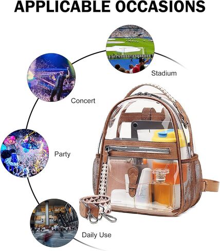 FADEON Clear Mini Backpack Purse for Women Small Backpacks, Designer Transparent Backpack Stadium Approved Clear Bag Brown in Saudi Arabia