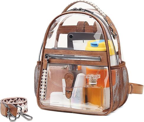 FADEON Clear Mini Backpack Purse for Women Small Backpacks, Designer Transparent Backpack Stadium Approved Clear Bag Brown in Saudi Arabia