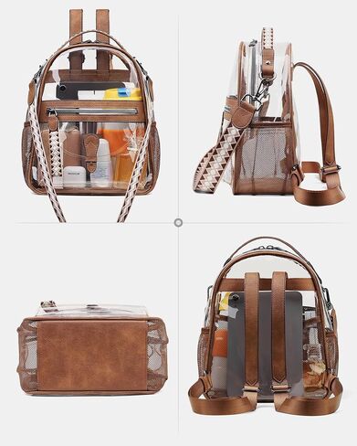FADEON Clear Mini Backpack Purse for Women Small Backpacks, Designer Transparent Backpack Stadium Approved Clear Bag Brown in Saudi Arabia