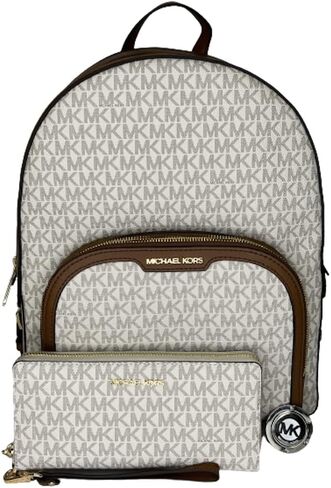 حقيبة ظهر Michael Kors MICHAEL Michael Kors Jaycee بجيب كبير بسحاب مزودة بمحفظة كونتيننتال كبيرة/خطاف محفظة معصم (Signature MK Vanilla) in Saudi Arabia