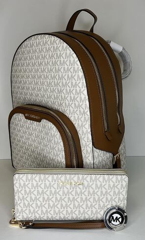 حقيبة ظهر Michael Kors MICHAEL Michael Kors Jaycee بجيب كبير بسحاب مزودة بمحفظة كونتيننتال كبيرة/خطاف محفظة معصم (Signature MK Vanilla) in Saudi Arabia