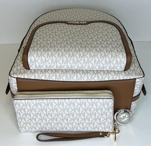 حقيبة ظهر Michael Kors MICHAEL Michael Kors Jaycee بجيب كبير بسحاب مزودة بمحفظة كونتيننتال كبيرة/خطاف محفظة معصم (Signature MK Vanilla) in Saudi Arabia