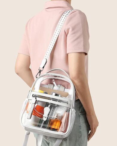 FADEON Clear Mini Backpack Purse for Women Small Backpacks, Designer Transparent Backpack Stadium Approved Clear Bag Brown in Saudi Arabia