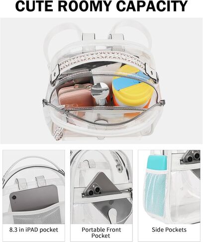 FADEON Clear Mini Backpack Purse for Women Small Backpacks, Designer Transparent Backpack Stadium Approved Clear Bag Brown in Saudi Arabia