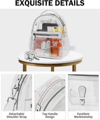 FADEON Clear Mini Backpack Purse for Women Small Backpacks, Designer Transparent Backpack Stadium Approved Clear Bag Brown in Saudi Arabia