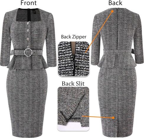 VFSHOW Womens Square Neck Peplum Buttons Belted Business Work Office Slim Pencil Sheath Dress in Saudi Arabia
