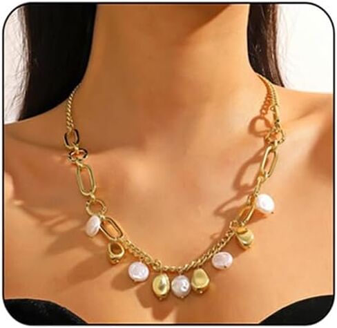 Pearl Choker Necklace for Women Statement Pearl Necklace Vintage Pearl Splice Necklace Adjustable Pearl Necklace Simple Pearl Jewelry Gift in Kuwait