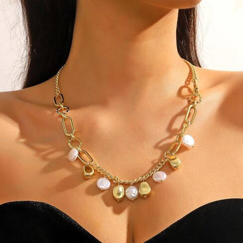 Pearl Choker Necklace for Women Statement Pearl Necklace Vintage Pearl Splice Necklace Adjustable Pearl Necklace Simple Pearl Jewelry Gift in Kuwait