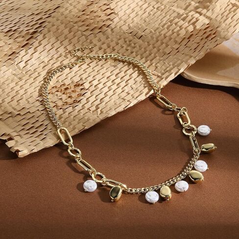 Pearl Choker Necklace for Women Statement Pearl Necklace Vintage Pearl Splice Necklace Adjustable Pearl Necklace Simple Pearl Jewelry Gift in Kuwait