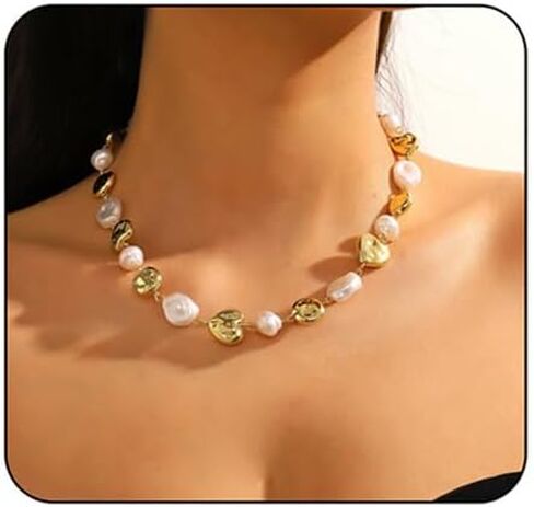 Pearl Choker Necklace for Women Statement Pearl Necklace Vintage Pearl Splice Necklace Adjustable Pearl Necklace Simple Pearl Jewelry Gift in Kuwait