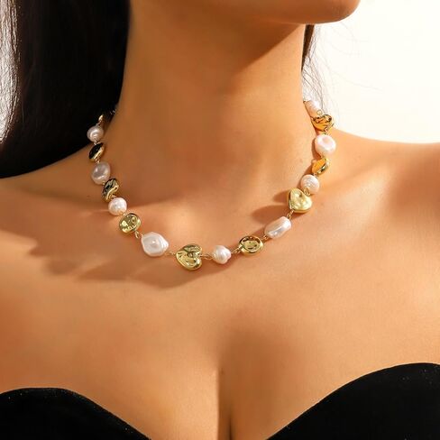 Pearl Choker Necklace for Women Statement Pearl Necklace Vintage Pearl Splice Necklace Adjustable Pearl Necklace Simple Pearl Jewelry Gift in Kuwait