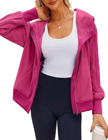 Zeagoo Womens Corduroy Knit Hoodies Zip Up Shirt Jacket Slouchy Short Jackets Casual Long Sleeve Shackets in Saudi Arabia