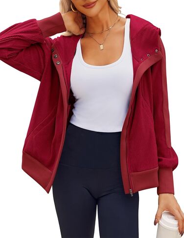 Zeagoo Womens Corduroy Knit Hoodies Zip Up Shirt Jacket Slouchy Short Jackets Casual Long Sleeve Shackets in Saudi Arabia