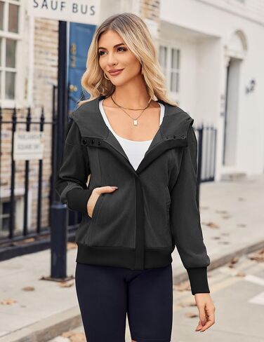 Zeagoo Womens Corduroy Knit Hoodies Zip Up Shirt Jacket Slouchy Short Jackets Casual Long Sleeve Shackets in Saudi Arabia