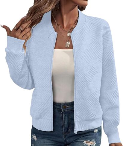 Womens Long Sleeve Zip Up Sweatshirts Jackets Full Zipper Lightweight Jacket Casual Loose Outwear Coat in Kuwait