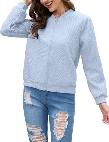 Womens Long Sleeve Zip Up Sweatshirts Jackets Full Zipper Lightweight Jacket Casual Loose Outwear Coat in Kuwait
